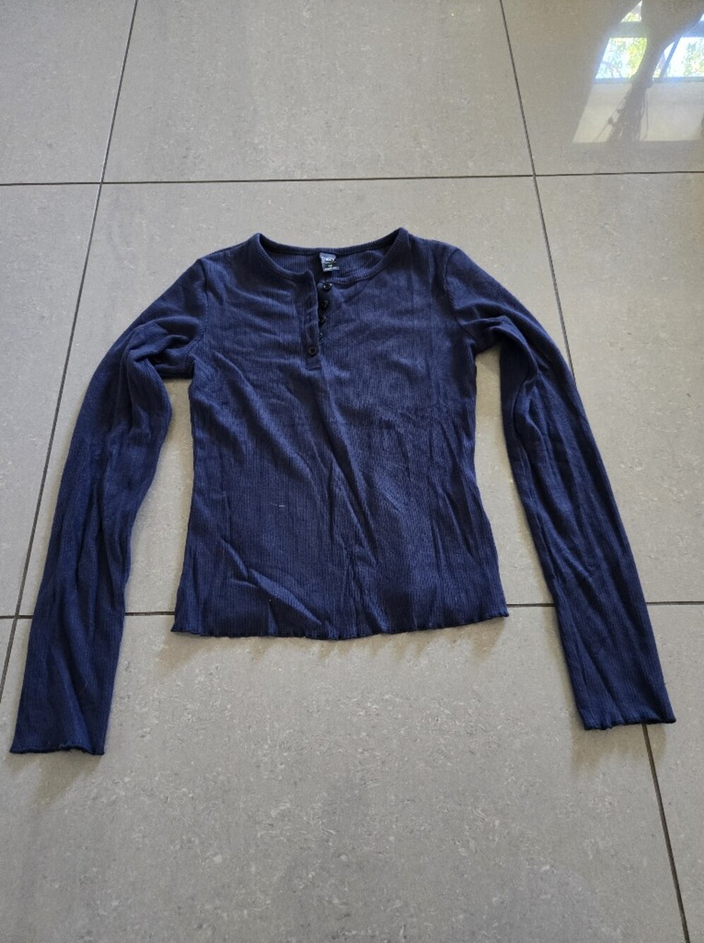 Ribbed Long Sleeve Henley Top in Navy by H&M